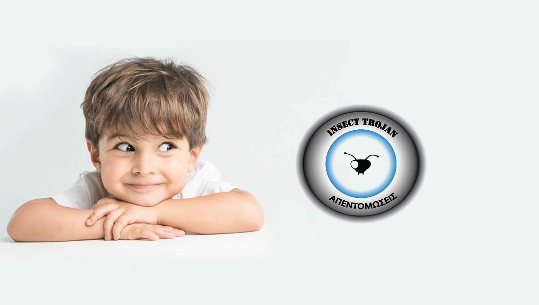 παιδί κοιτάζει Insect Trojan logo για Απεντόμωση - Απολύμανση - Μυοκτονία από Γεωπόνο - Εντομολόγο